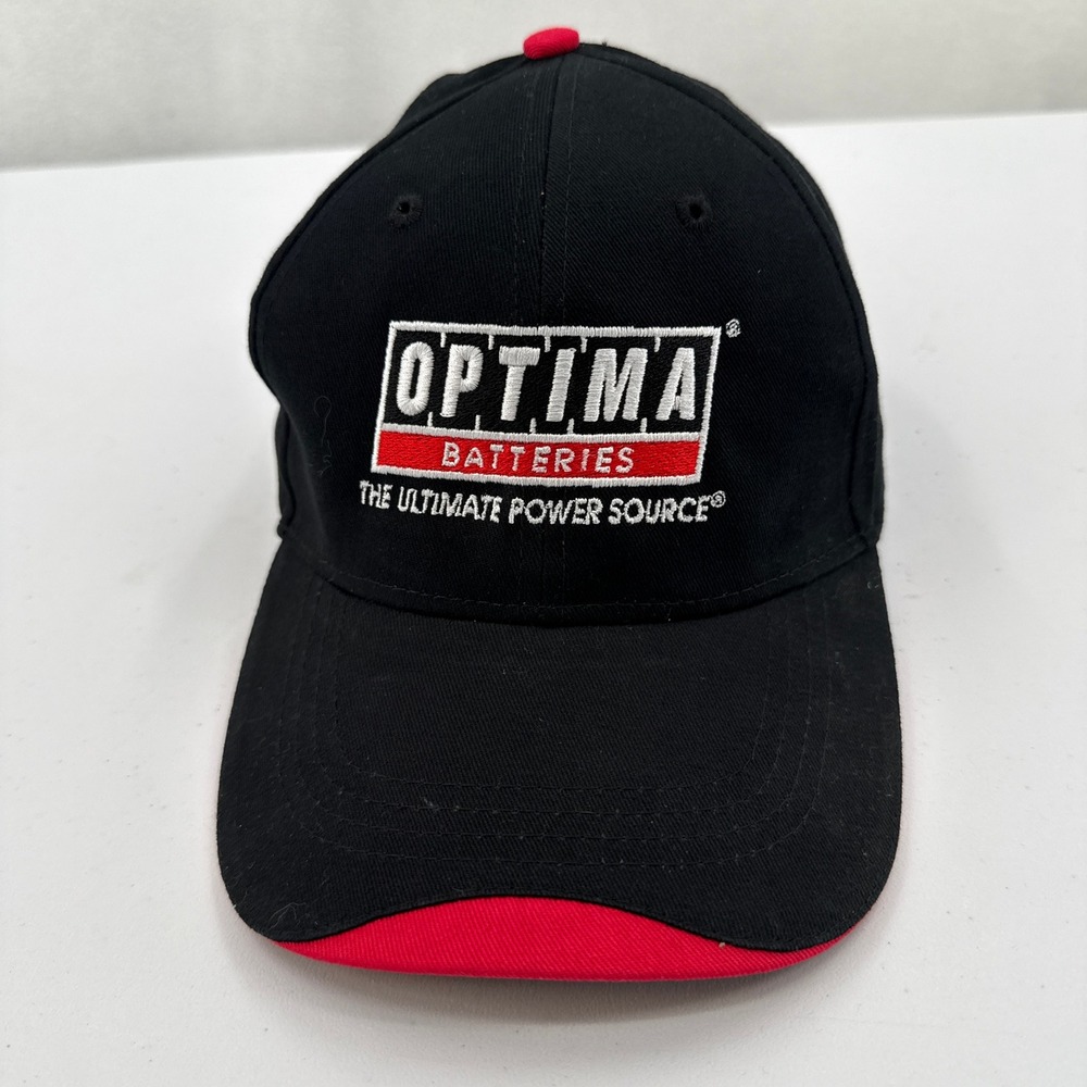 Optima Batteries Hat Men OSFM Black Red Embroidered Strapback Dad Cap Hit Wear